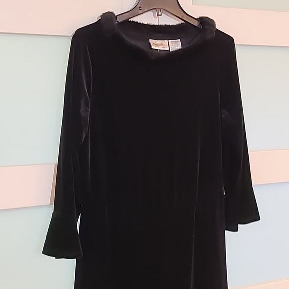 Vtg 90s Y2K Kathie Lee Black Velvet 3/4 Sleeve Maxi Faux Fur Collar Goth Large - Picture 6 of 8